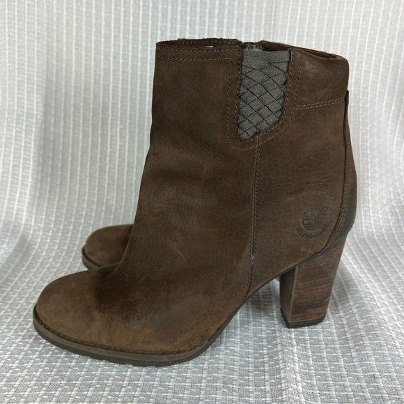 Timberland Boots Womens 8.5‎ Brown Leather Waterproof Block Heels Zip Up Ankle - Picture 5 of 16